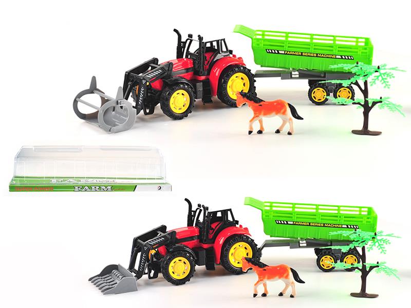 Friction Farm Tractor With Tipping Trailer