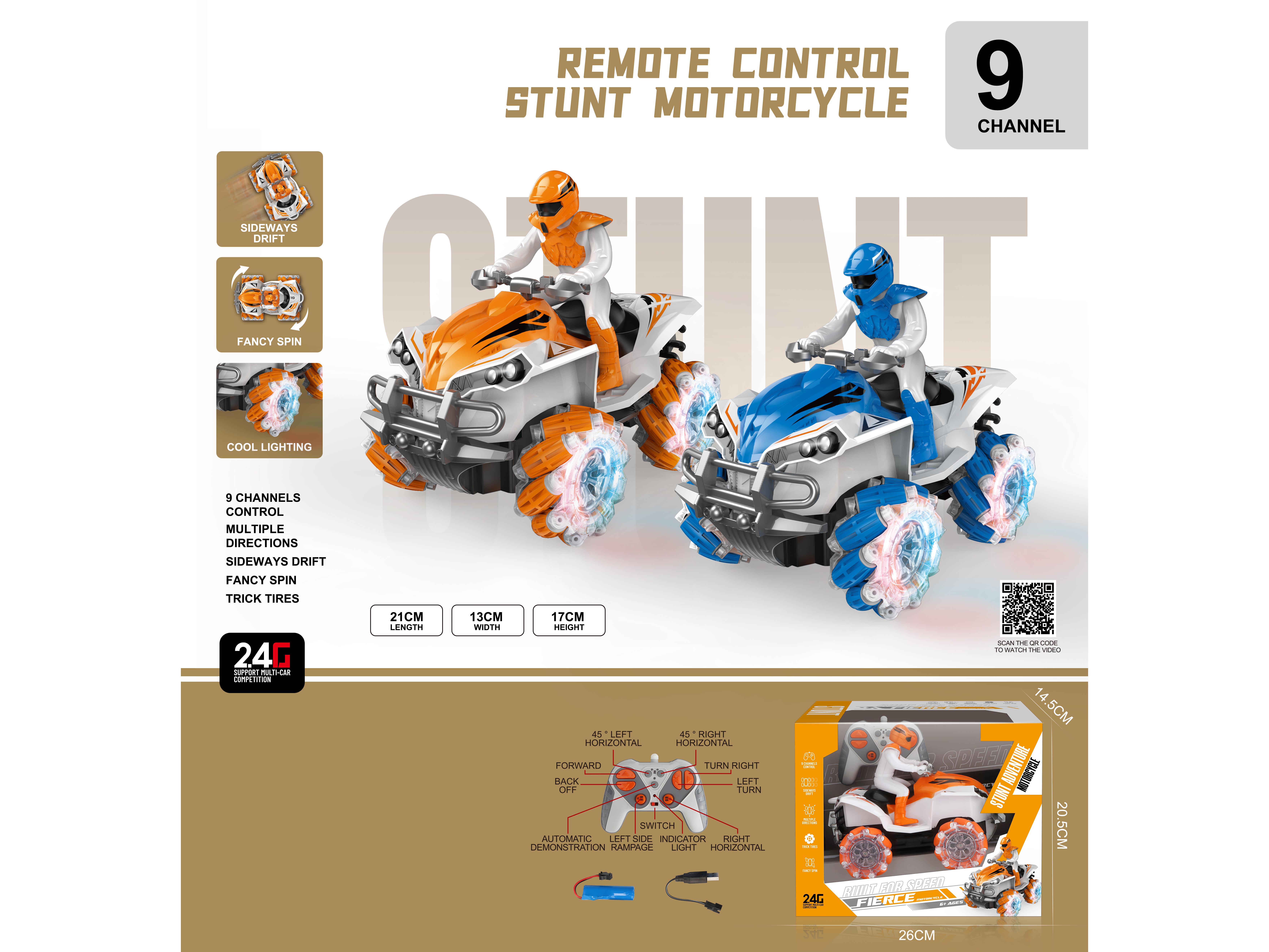 9-Channel Remote-Controlled Side-Shift Off-Road Motorcycle Wheels With Lights