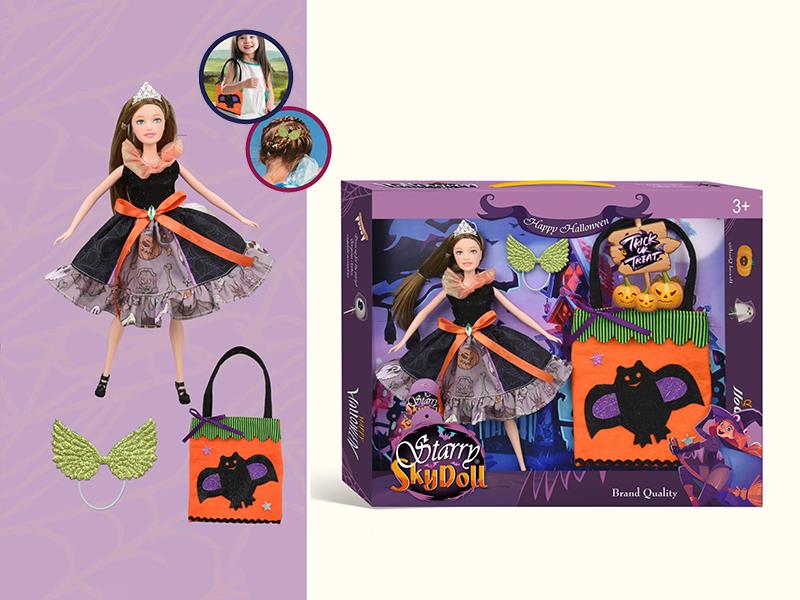 11.5" Halloween Princess Doll With Handbag, Hair Decoration