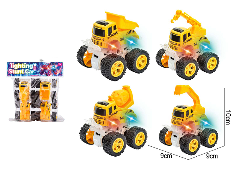Dual Friction Stunt Engineering Truck With Lights 4pcs