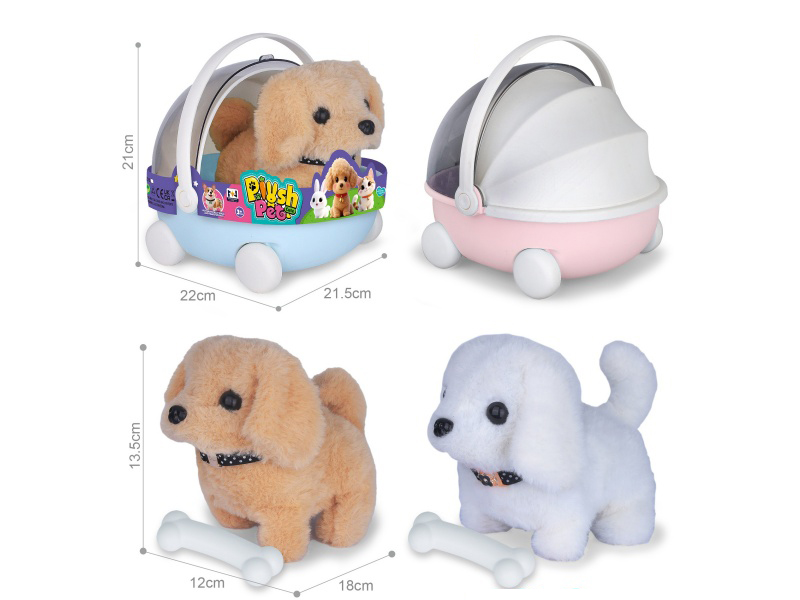 B/O Simulated Plush Pet Dog + Bone + Hand Basket