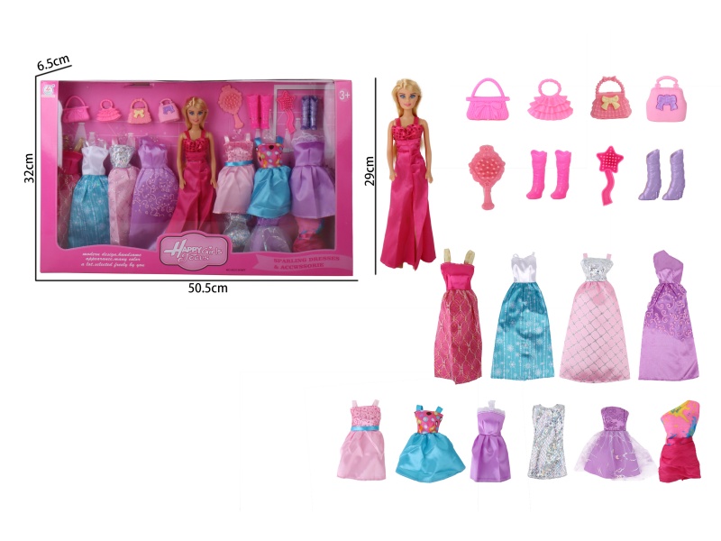 11.5-Inch Air-Drying Dress-Up Girl 10-Piece Set Accessories
