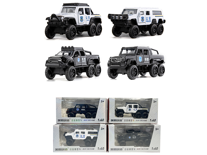 1:60 Pull Back Alloy 6-Wheel Off-Road Police Car(Can Open The Doors)