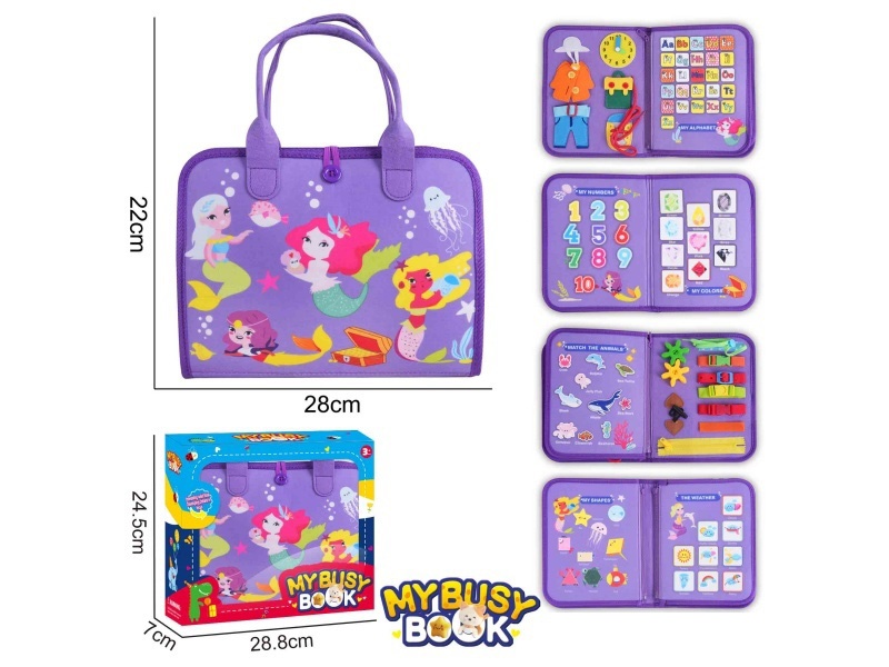 Montessori Early Education And Intelligence For Children - Purple Felt 5-Page Mermaid Busy Edition