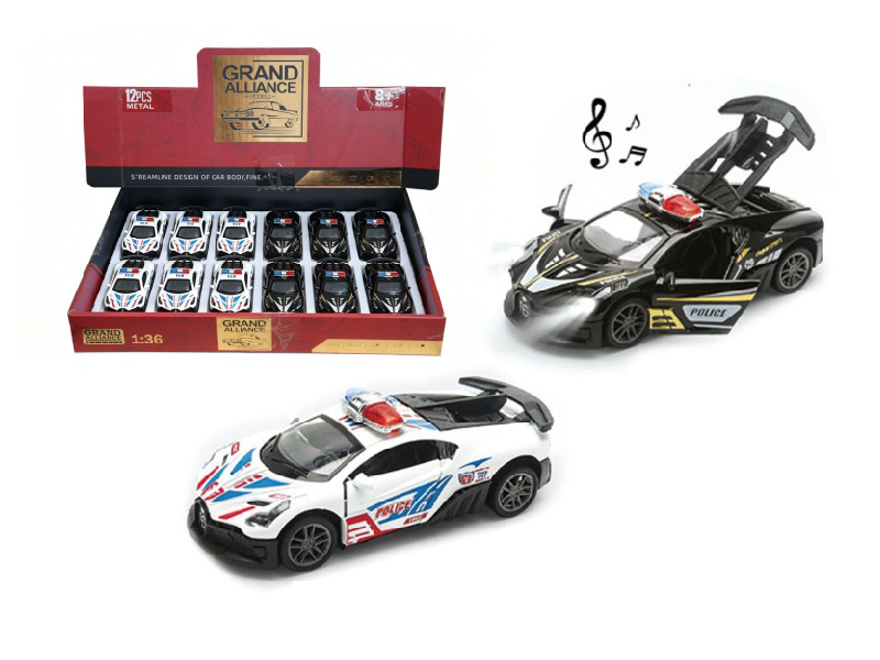 1:36 Huili Alloy Car Model - Bugatti Police Car With Lights And Music (2-Color Mixed Set) (12 Pieces/Display Box)