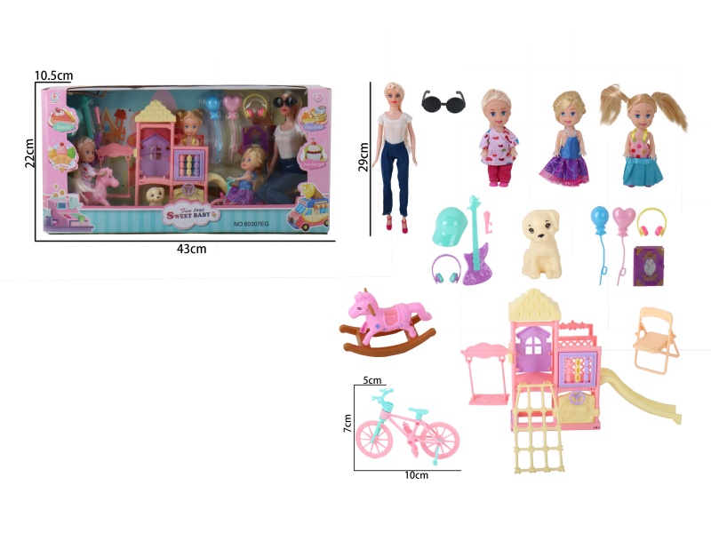 11.5-Inch Full-Body Jointed Limbs Leg Girl + 3 3.5-Inch Full-Body Mini-Dwarfs Playground
