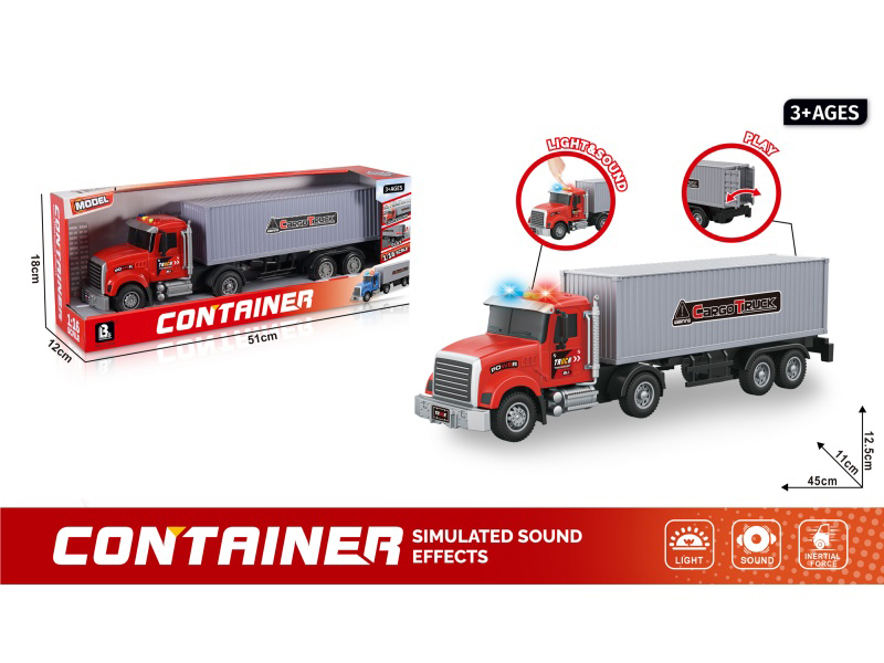 1:16 Sound And Light Inertial Container Truck - Red (Package 3*Ag13)