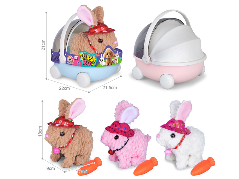 B/O Plush Pet Rabbit + Bell + Hat + Carrot + Handbasket