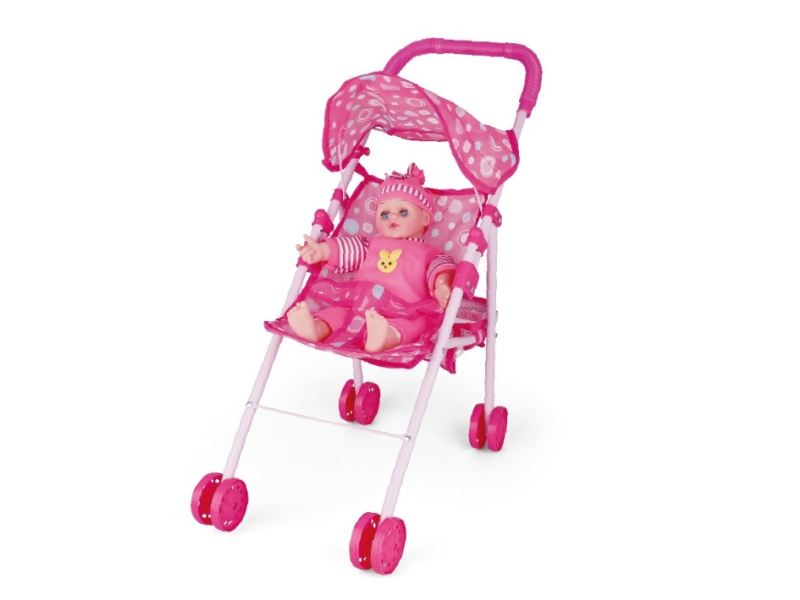 An Iron Baby Stroller With A 14-Inch Doll