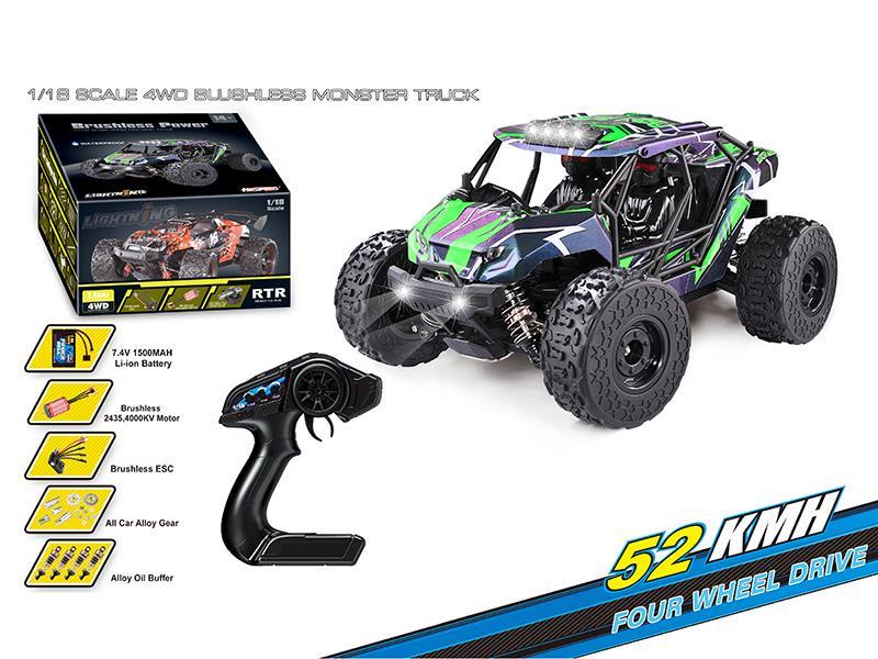 1:18 2.4G Remote Control 4WD High Speed Monster Truck(Brushless)Green