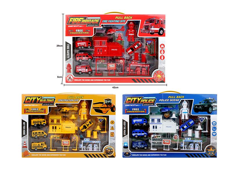 Engineering Trucks/Fire Engine/Police Cars Set