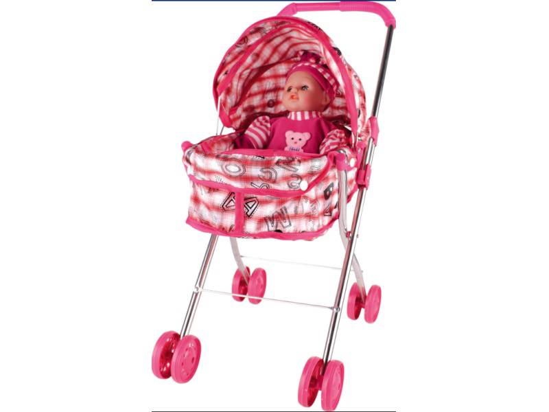 Stainless Steel Baby Carriage With 14-Inch Cotton Dolls