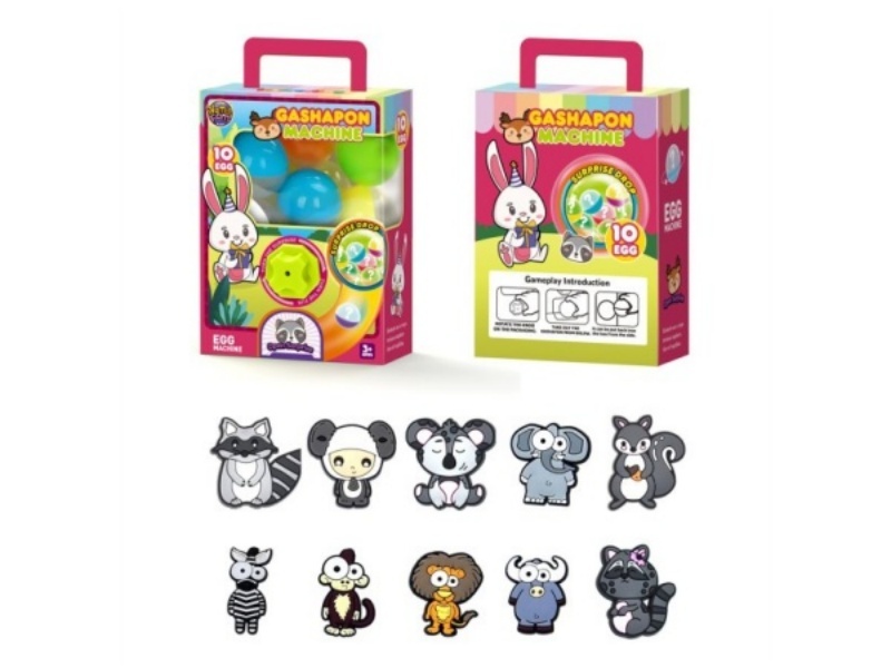 Egg Machine Color Box, 10 Pieces, Flat Glue, Animal Series