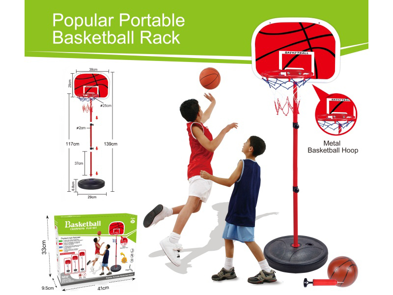 Metal Iron Frame Vertical Basketball Stand With Three Sections Of Iron Pipes