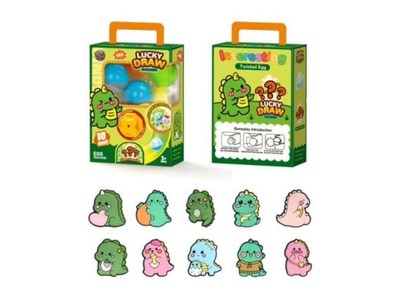 Twist Egg Machine Color Box, 10 Pieces, Flat Glue, Dinosaur Series