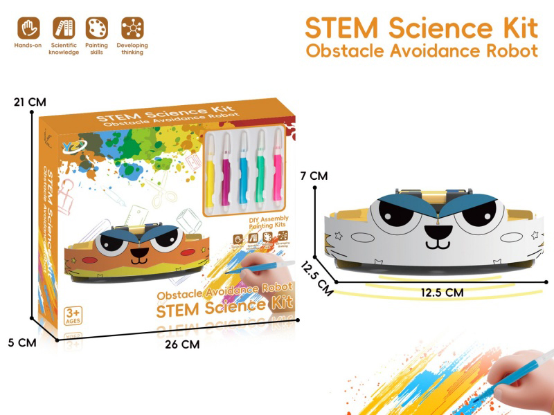 Science Experiment Series Diy Puzzle Assembly 3D Stereoscopic Puzzle - Graffiti Electric Obstacle Avoidance Cartoon Walking Robot