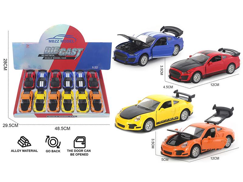 1:32 Porsche/Mustang Pull Back Alloy Cars With Lights And Music 12pcs