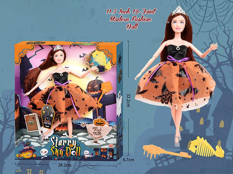 11.5 Inch 12-Joint Halloween Doll With Crown, Comb*2, Wish Card