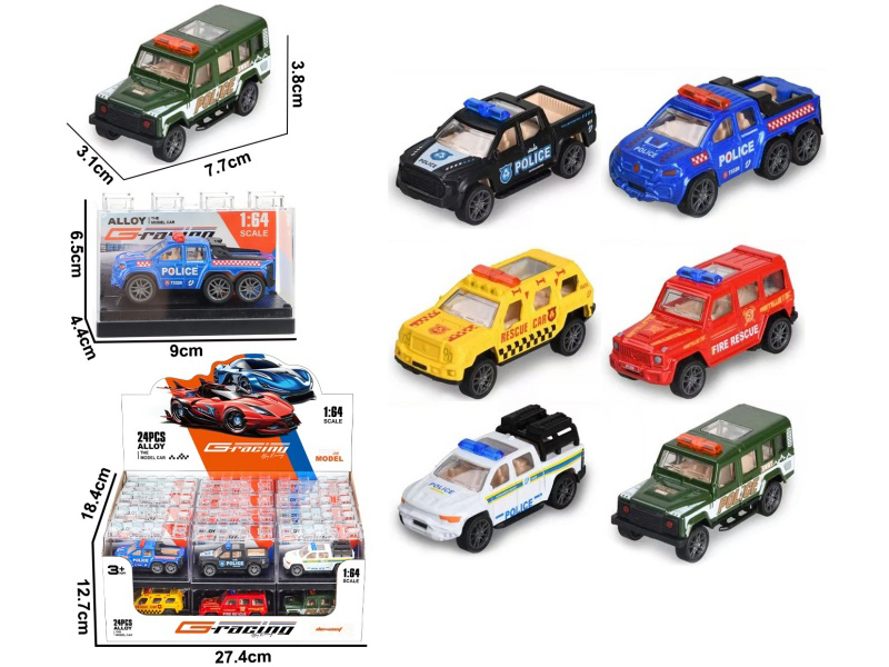 1:64 Pull Back Alloy Off-Road Police Cars