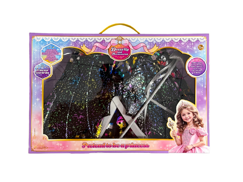 Princess Dress Costume Role-Playing Halloween Costume, Seven-Color Pumpkin Head Dress, Bat Wings, Stars, Fairy Wand Three-Piece Set