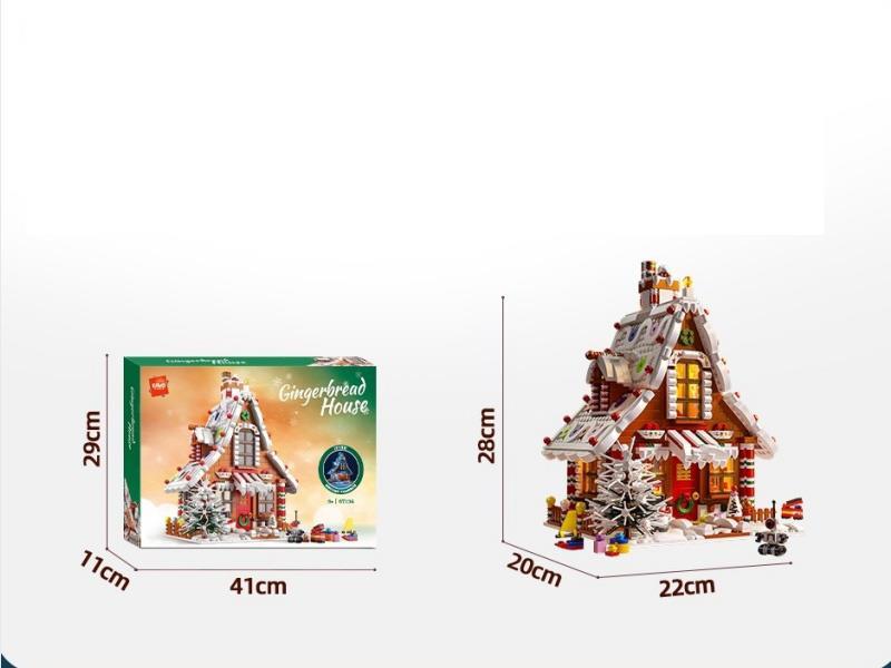 Christmas Gingerbread House (Including Lighting Pieces) 1613 Pieces Compatible With Lego Small Pieces In A Pure English Color Box