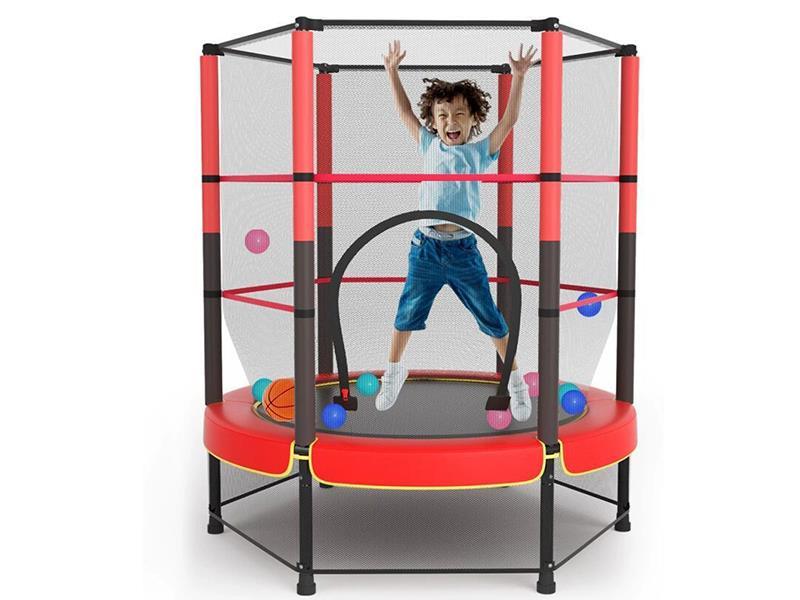 1.4M Diameter High Fence Trampoline - Red