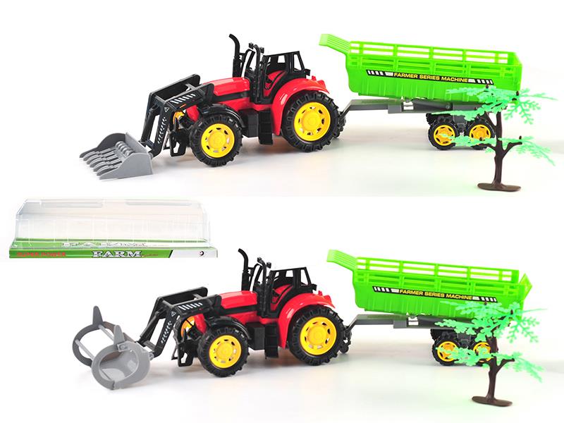 Friction Farm Tractor With Tipping Trailer