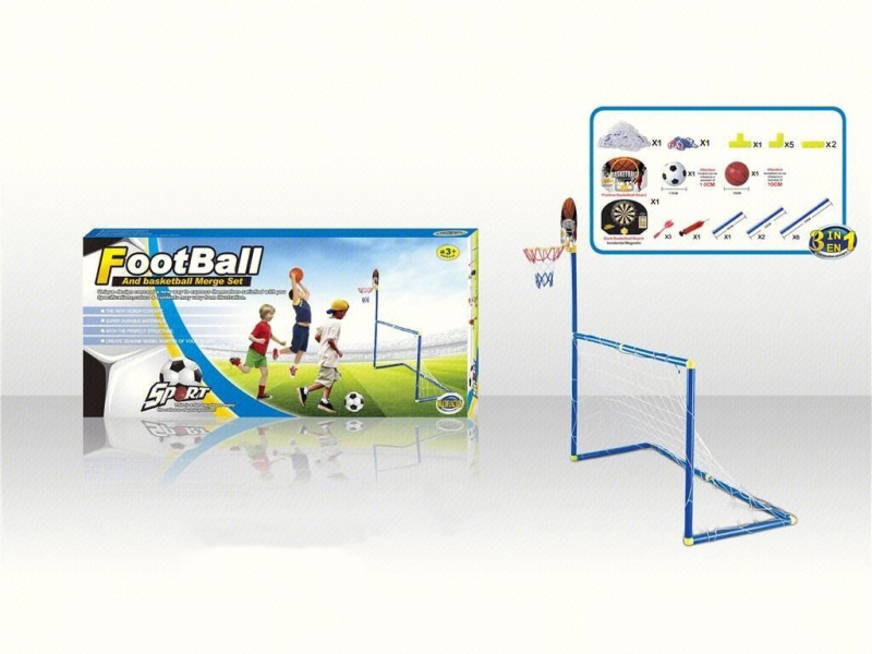 3-In-1 Football Goal + Basketball Backboard Target +12 CM Football