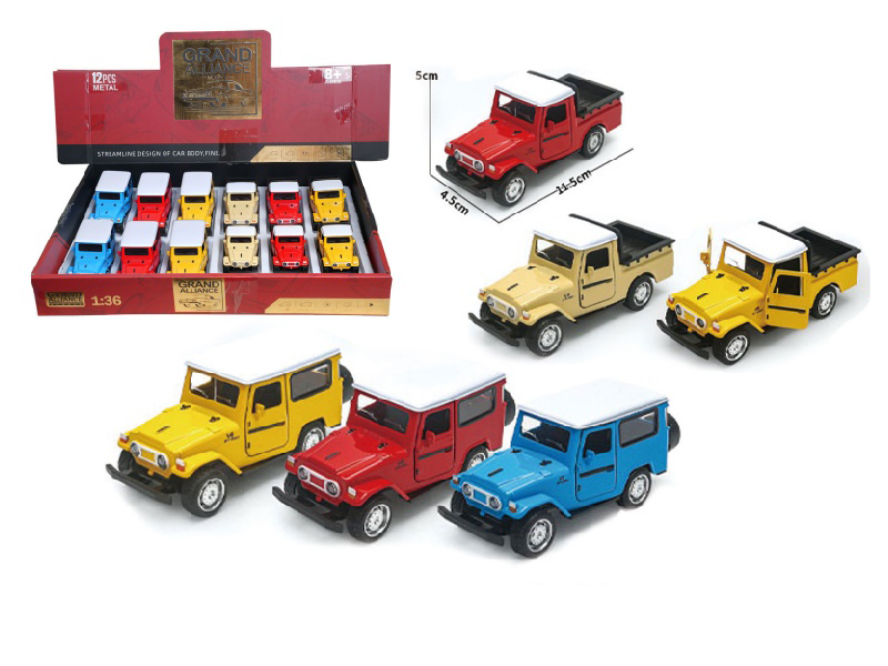 1:36 Huili Alloy Car Model - Retro Pickup Toyota (2 Models Mixed Pack, 12 Pieces Per Box)