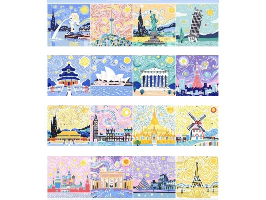 25X25 City Landmark Embossing Series Handmade Diy Frame Digital Oil Painting