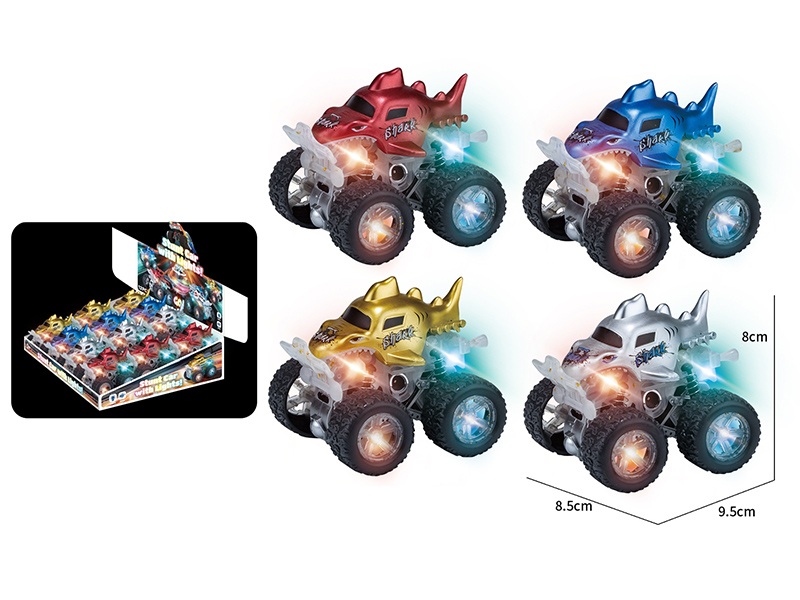 Dual Friction Stunt Monster Car With Lights(Shark) 12pcs
