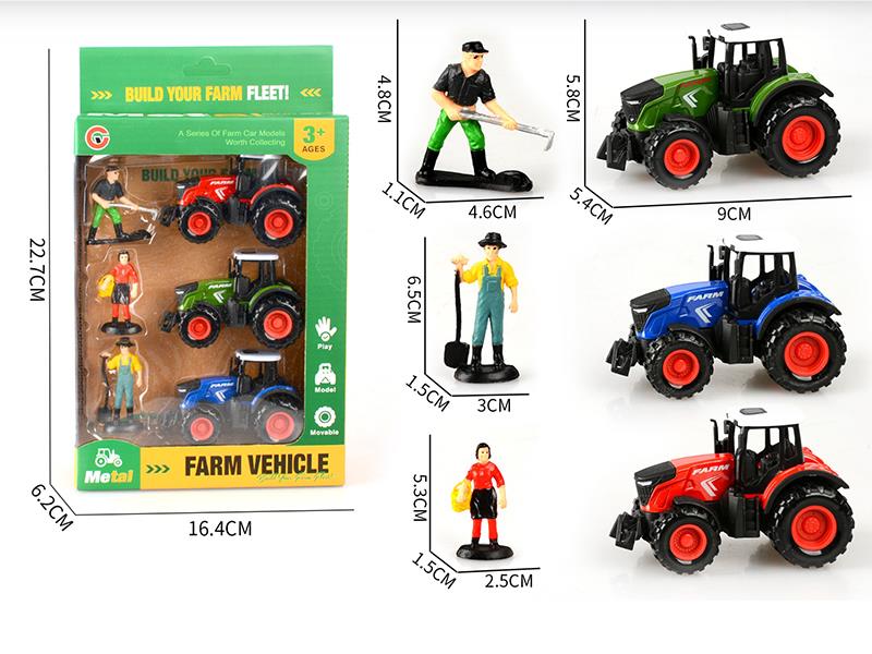 Pull Back Alloy Farm Tractor 3PCS + Dolls 3pcs