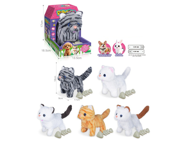 B/O Plush Pet Cat + Fishbone