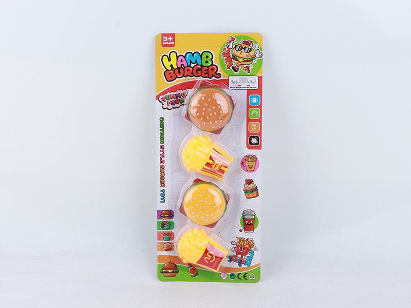 Pull Back French Fries Toys 2pcs + Pull Back Hamburger Toys 2pcs