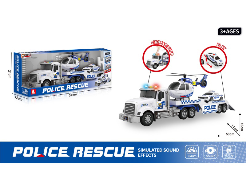 1:16 Sound And Light Inertial Police Car Transport Vehicle (Package 3*Ag13)