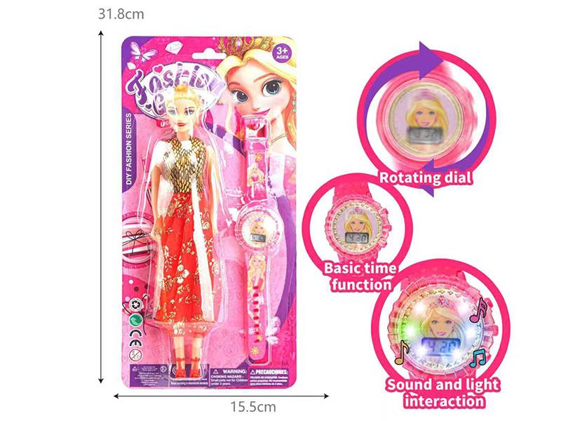 Rotating Dial Cartoon Watch With Light And Music + Doll