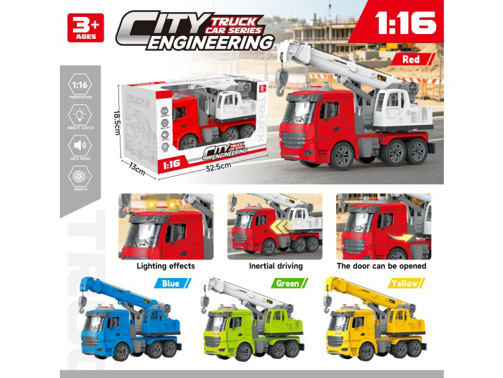 4-Color Mixed 1:16 Solid Color Inertial Door-Opening Engineering Crane With Lighting And Music (Including Electricity)