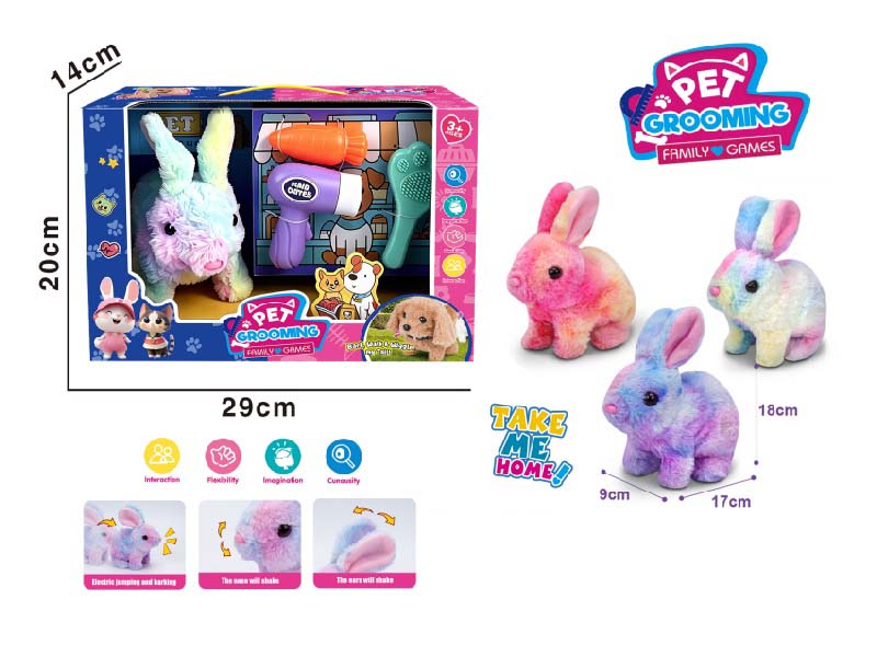 Play House B/O Plush Walking Colorful Rabbit (Three-Color Mix) With Matching Care Set