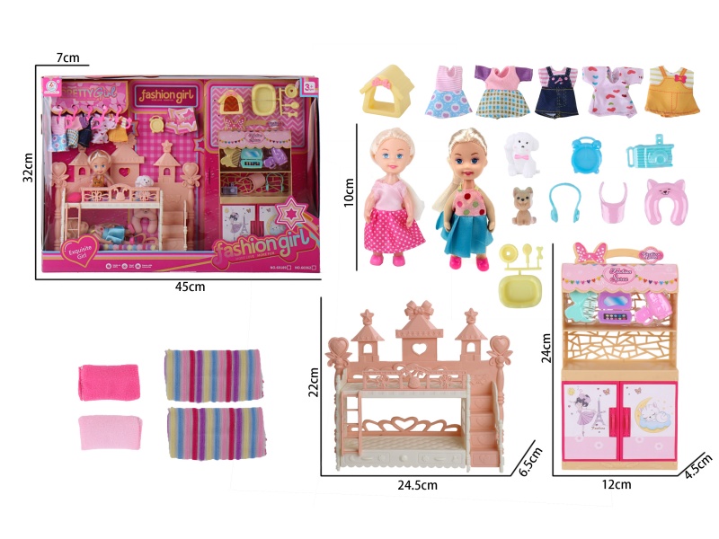 2 Pieces Of 4-Inch Realistic Little Dwarf Set Bedroom Double Bed Accessories