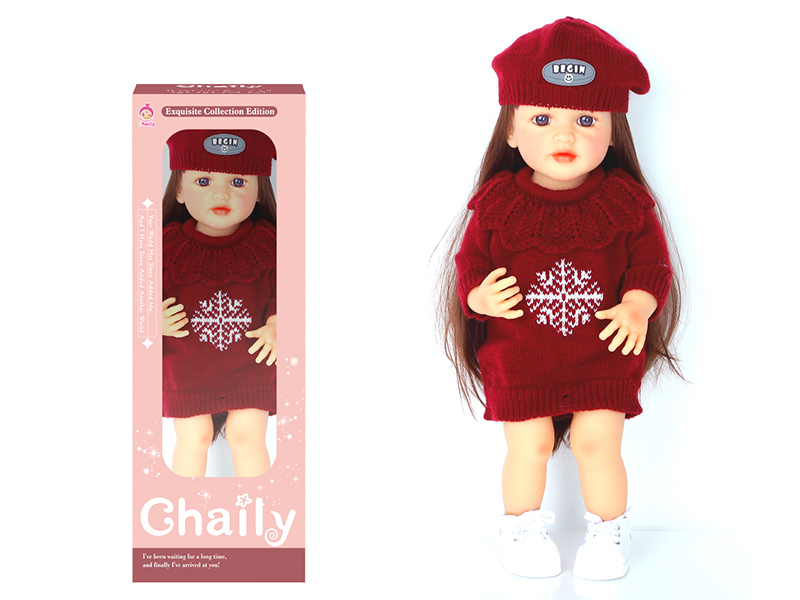 55CM Soft Glue High Simulation Baby Doll(Wig Sheath)With Diaper, Birth Card, Woollen Cap