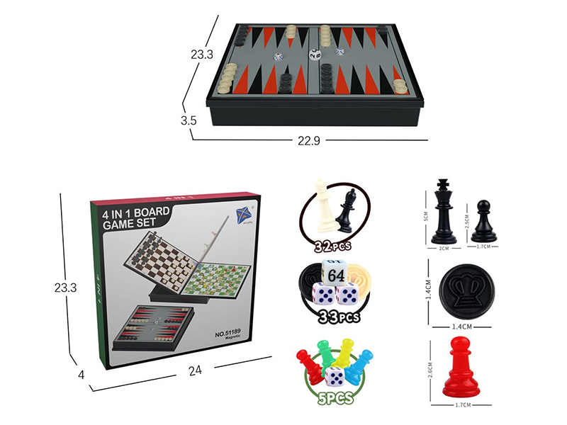 Backgammon, Chess, Checkers And Snakes&Ladders 4 In 1(Magnetic)