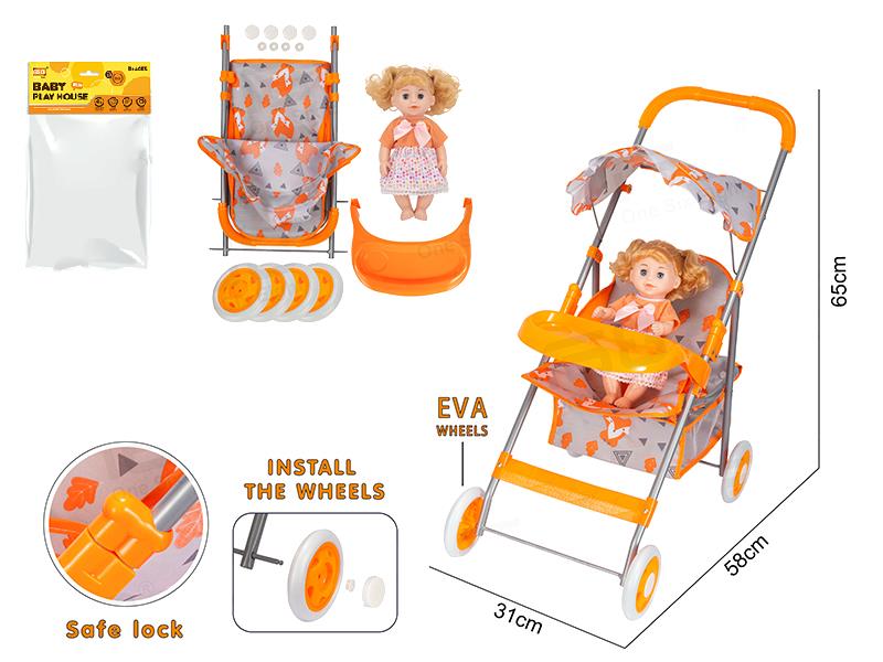 Baby Sunshade Stroller (Iron)EVA Wheel + Meal Plate + Doll