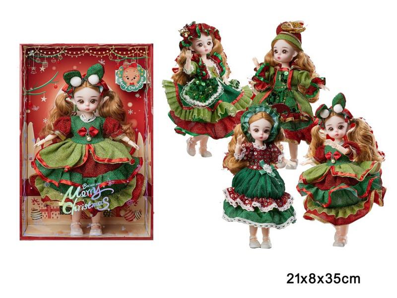12-Inch 21-Joint Solid 3D True Eye Fashionable Christmas Girl Doll Headwear, Single Piece Of 4 Styles Mixed