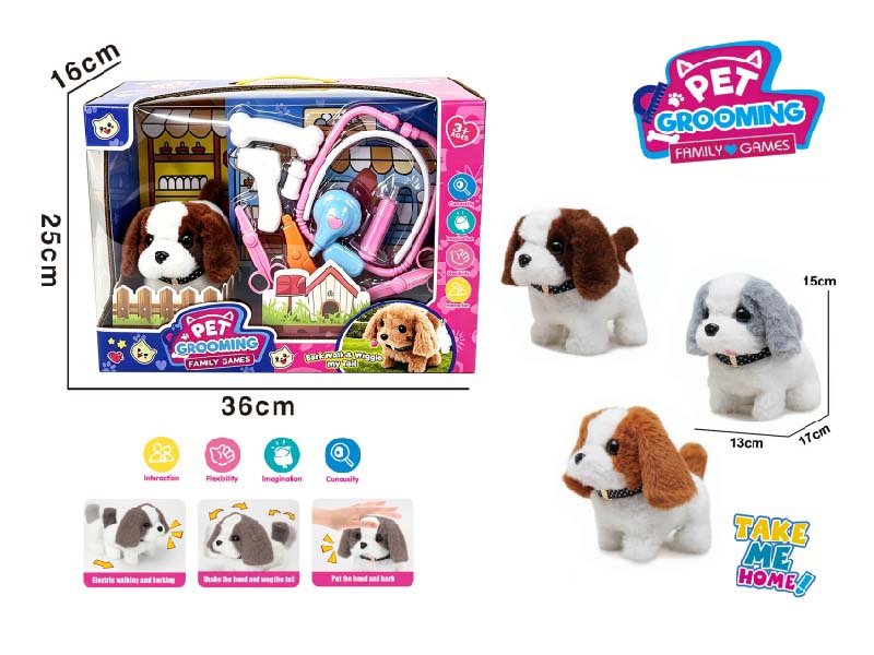 Play House B/O Plush Walking Color-Matching Dog (Three-Color Mix) Paired With Medical Device Care Set