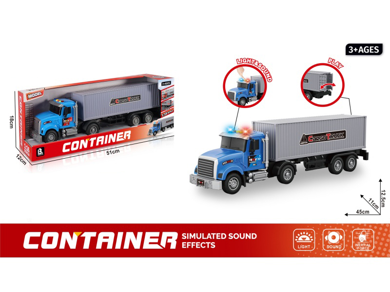 1:16 Sound And Light Inertial Container Truck - Blue (Package 3*Ag13)
