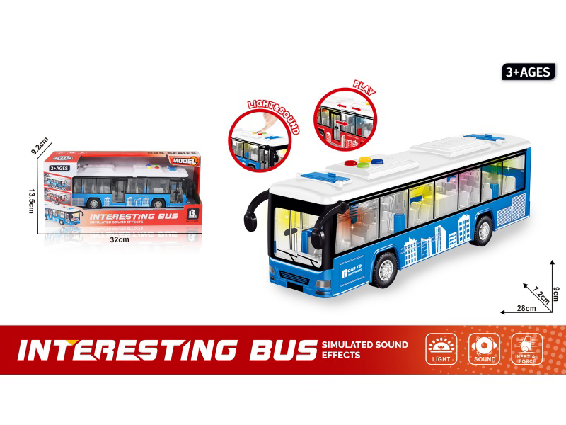 Sound And Light Inertial Openable Single-Decker Bus - Blue (Electricity Not Included :3*Aaa)