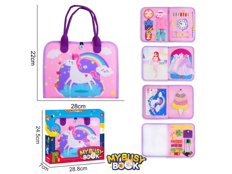 Montessori Early Childhood Education And Intelligence - 5-Page Purple Felt Unicorn Busy Edition