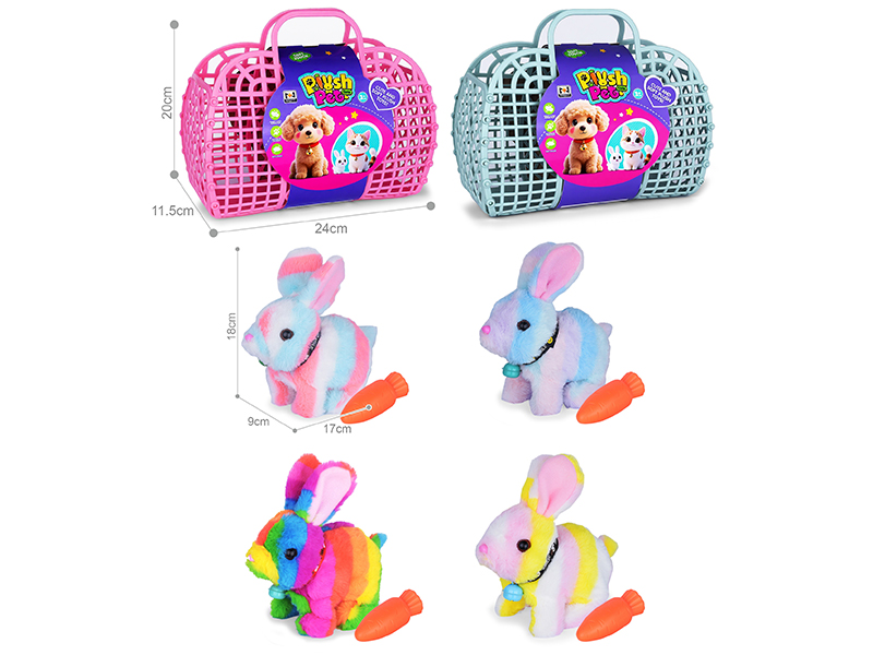 B/O Simulated Plush Pet Colorful Rabbit Hand Basket