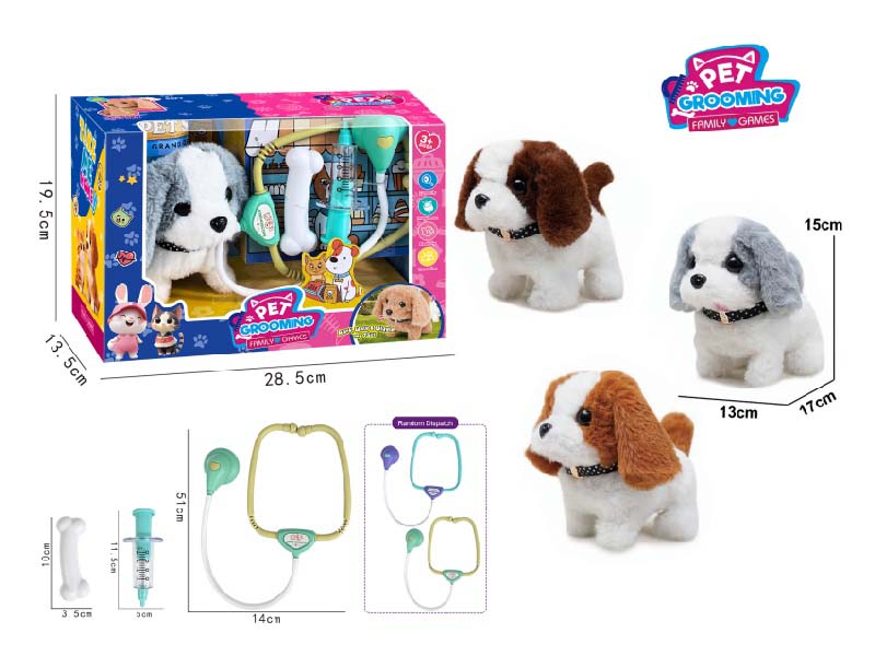 B/O Plush Color-Matching Dog House Play With Medical Equipment Care