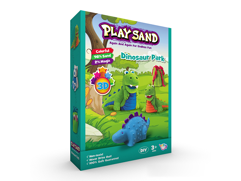 3D Dinosaur Park Space Soil Play Set(500g Sand/2 Colors + 1 Set Of 3D Accessories + Sand Table)